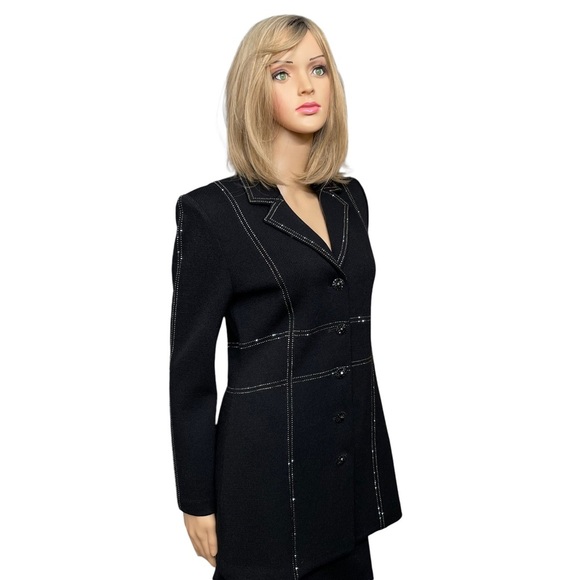 St. John Evening Black Studded Embellished Santana Knit Blazer Size 6 - Picture 6 of 10